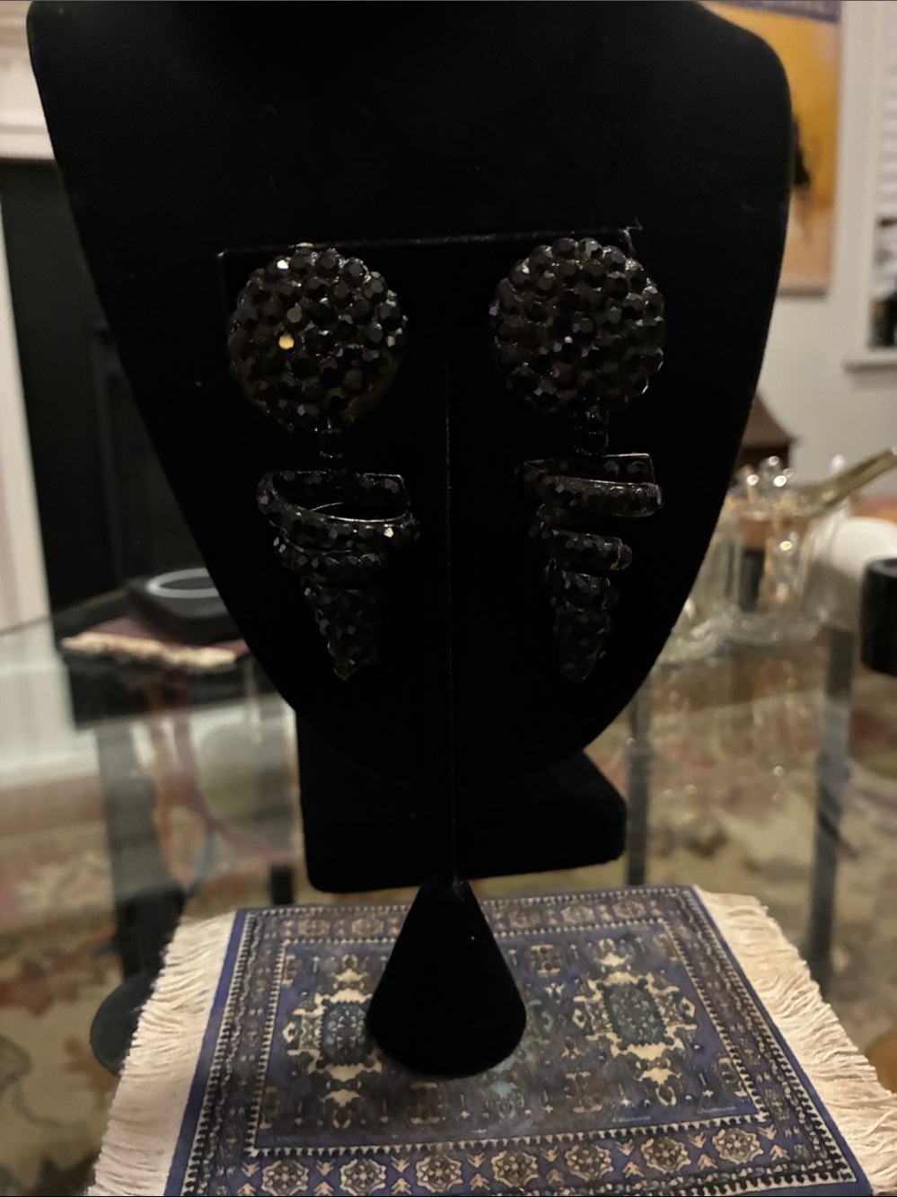 Black Crystal Spiral Drop Earrings - Women Jewelry